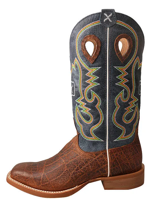 Twisted X Men's Ruff Stock Boot - Cognac Elephant Print Blue