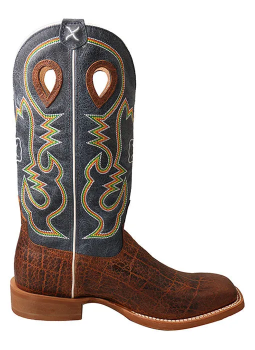 Twisted X Men's Ruff Stock Boot - Cognac Elephant Print Blue