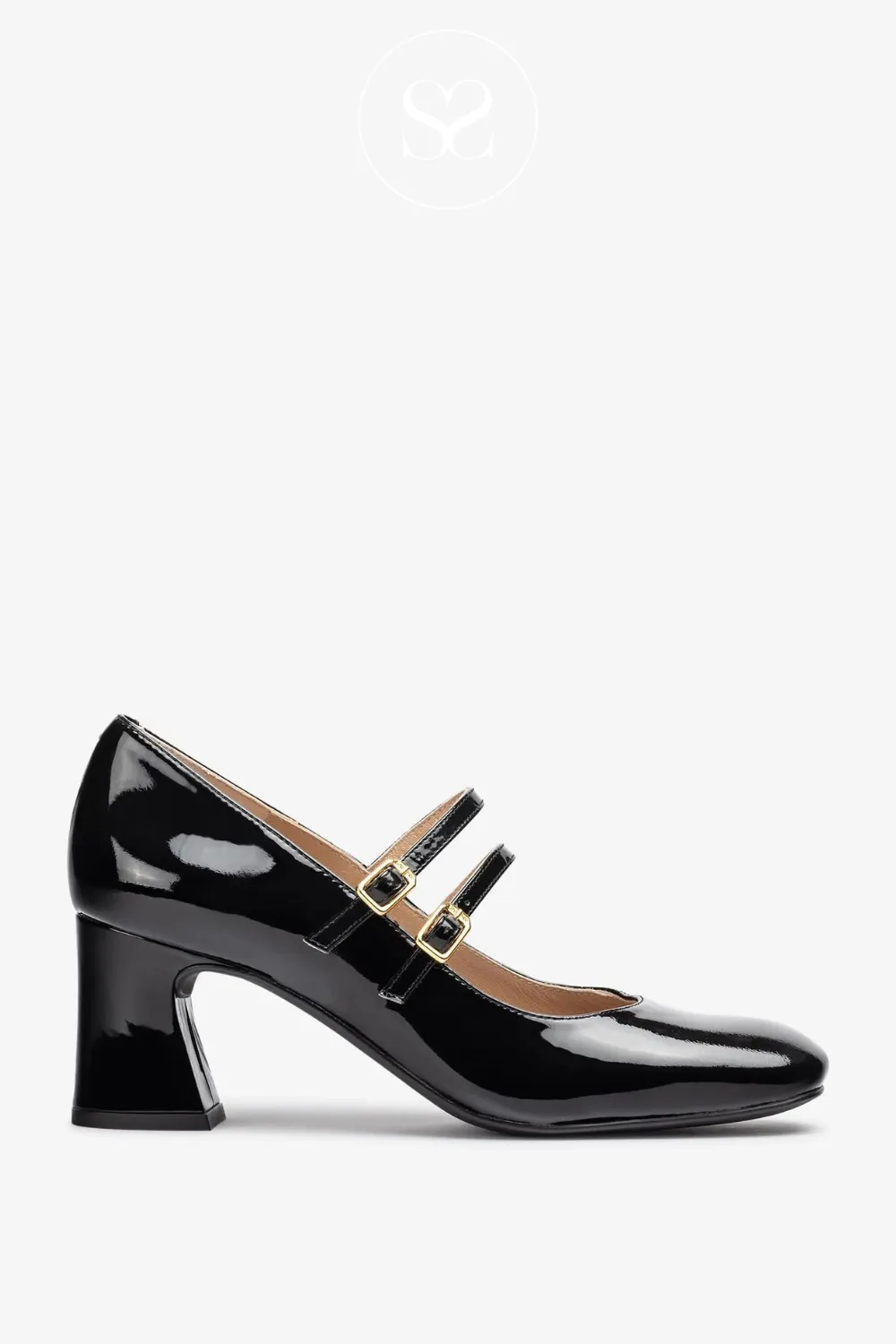 UNISA MOUNT BLACK PATENT LEATHER MARY JANE BLOCK HEEL SHOES