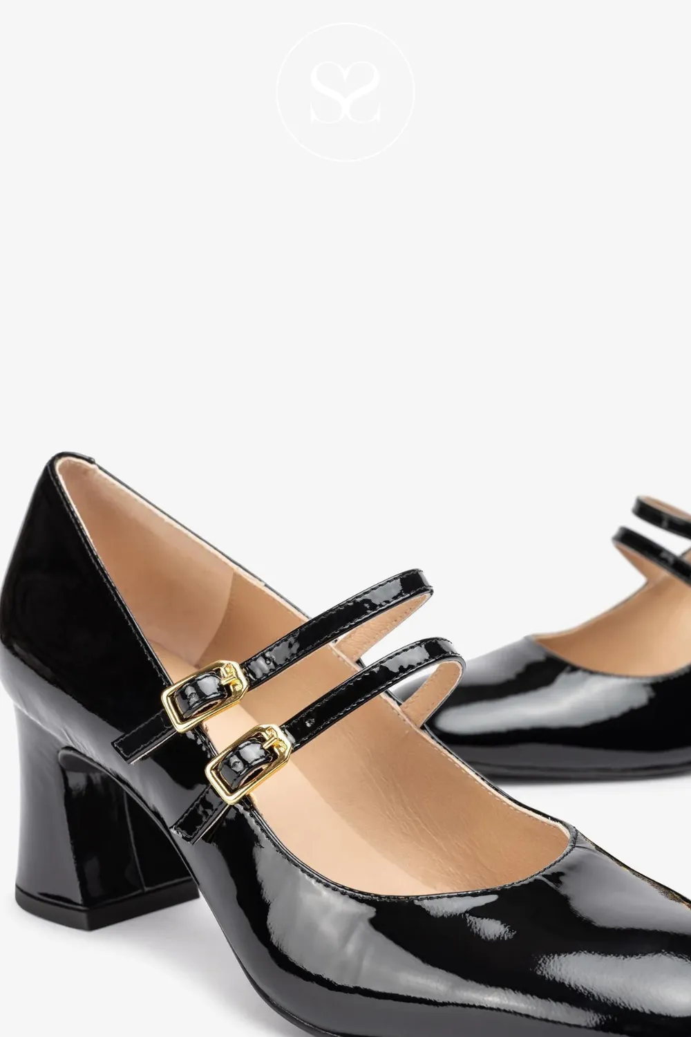 UNISA MOUNT BLACK PATENT LEATHER MARY JANE BLOCK HEEL SHOES