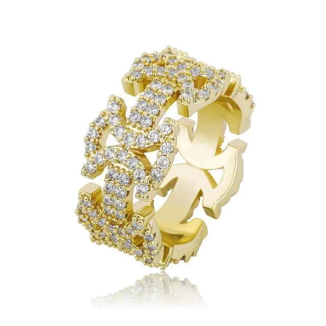 Golden Butterfly Rings with Iced Cubic Zirconia for Unisex Hip-hop Fashion.