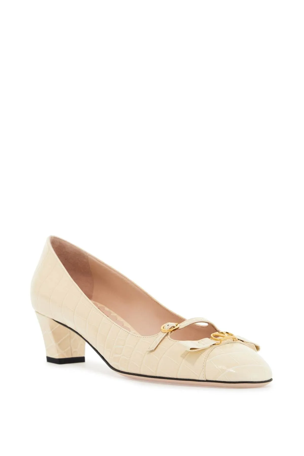 Valentino Garavani Butter White Crocodile Effect Leather Pumps With Medium Heel