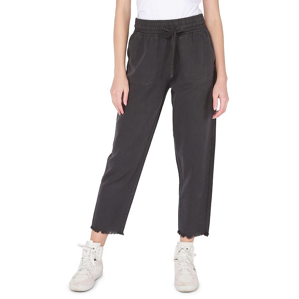 Venice Love Frayed-Hem Cropped Joggers