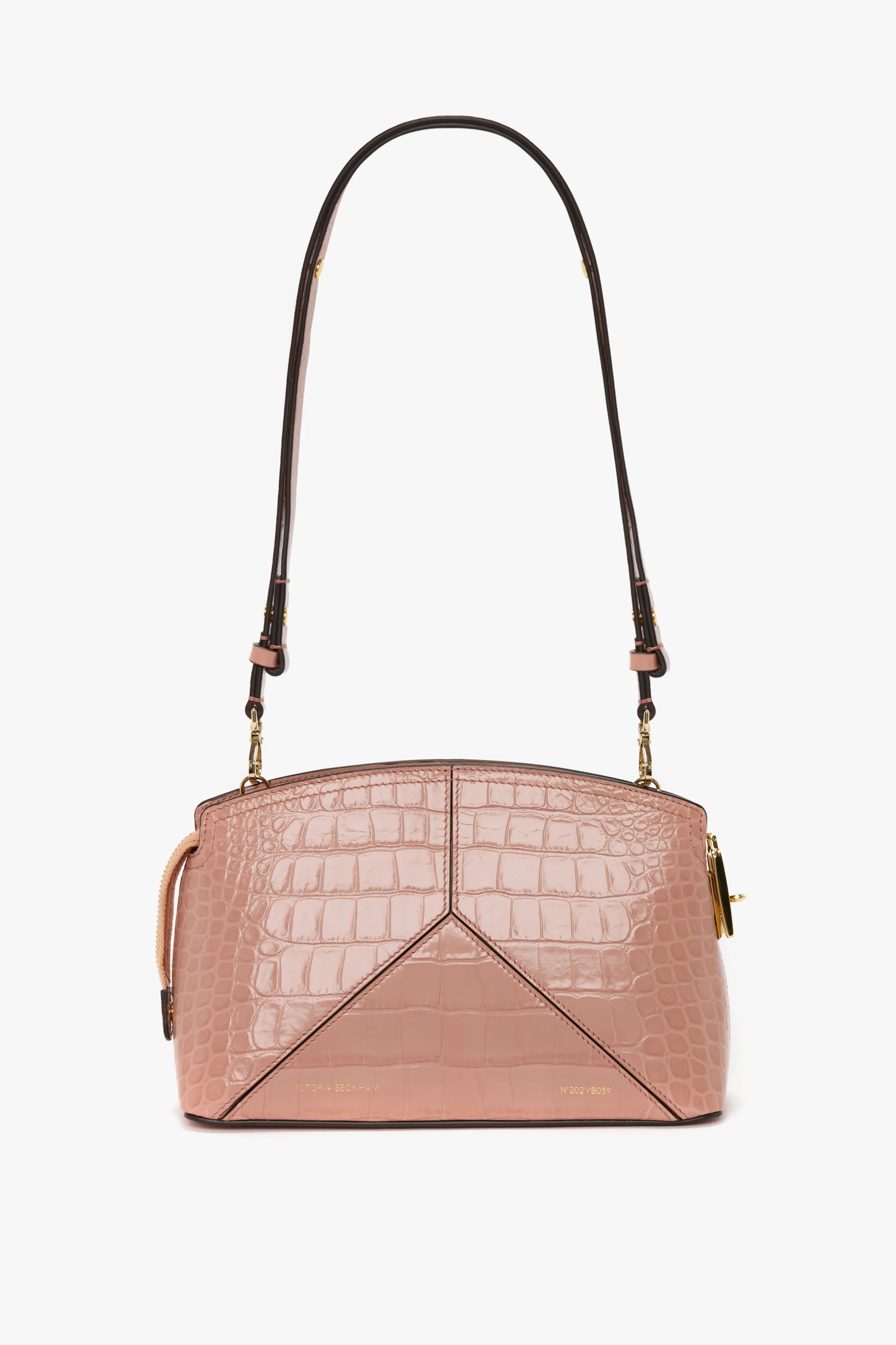 Victoria Crossbody Bag In Blush Pink Croc Embossed Leather