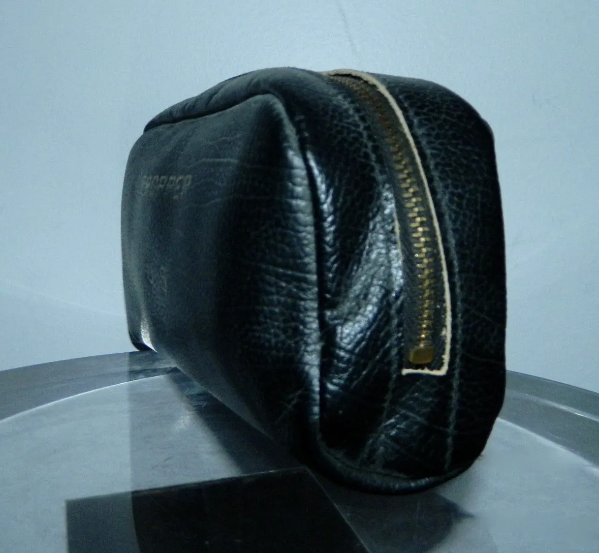 vintage black leather clutch bag PROPPER US Dopp kit pouch 1950s