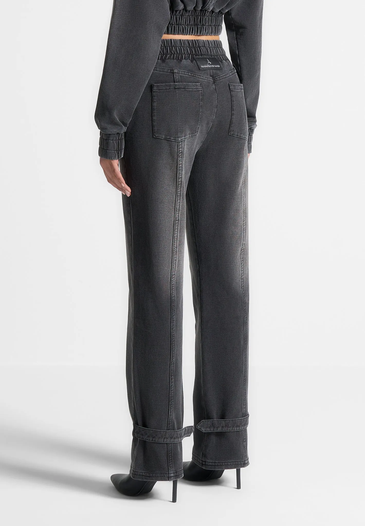 Washed Denim Jersey Joggers - Washed Black