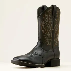 Western Cowboy Boot Wide Square Toe Black Deertan