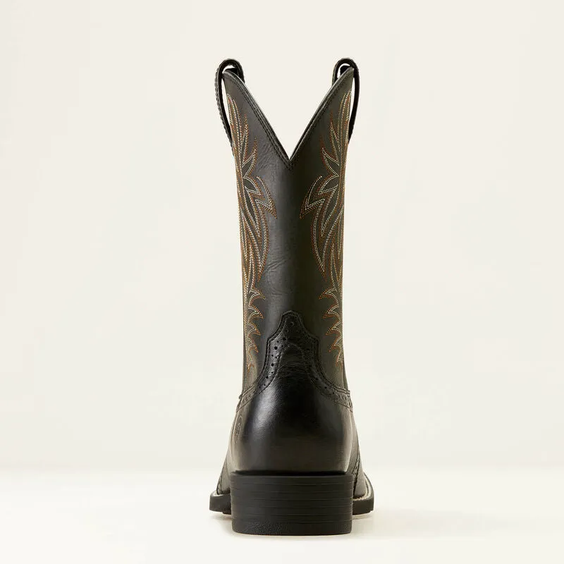 Western Cowboy Boot Wide Square Toe Black Deertan