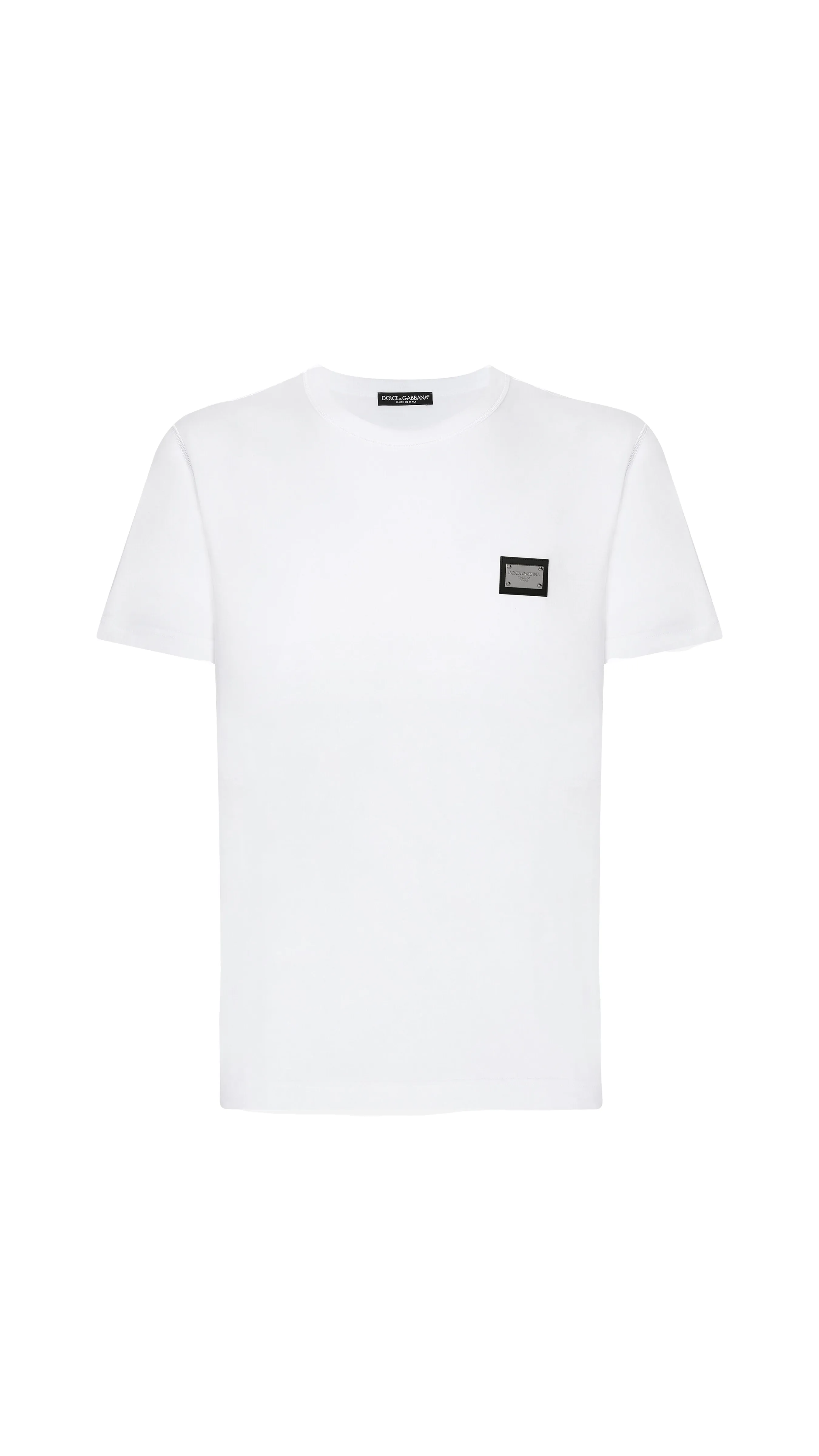 White Cotton T-shirt with Branded Tag