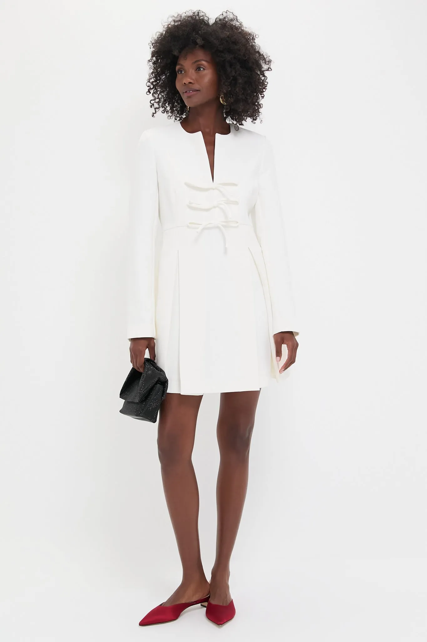 White Crepe Blair Bow Coat Dress