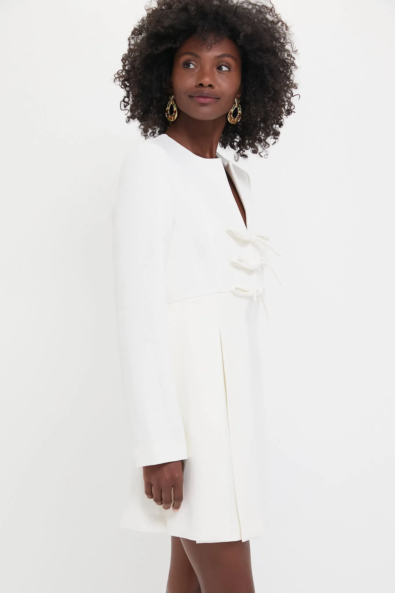 White Crepe Blair Bow Coat Dress