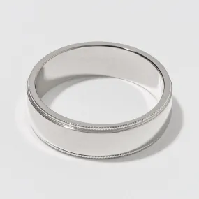 White Gold Flat Milgrain Wedding Band - Polished 6mm