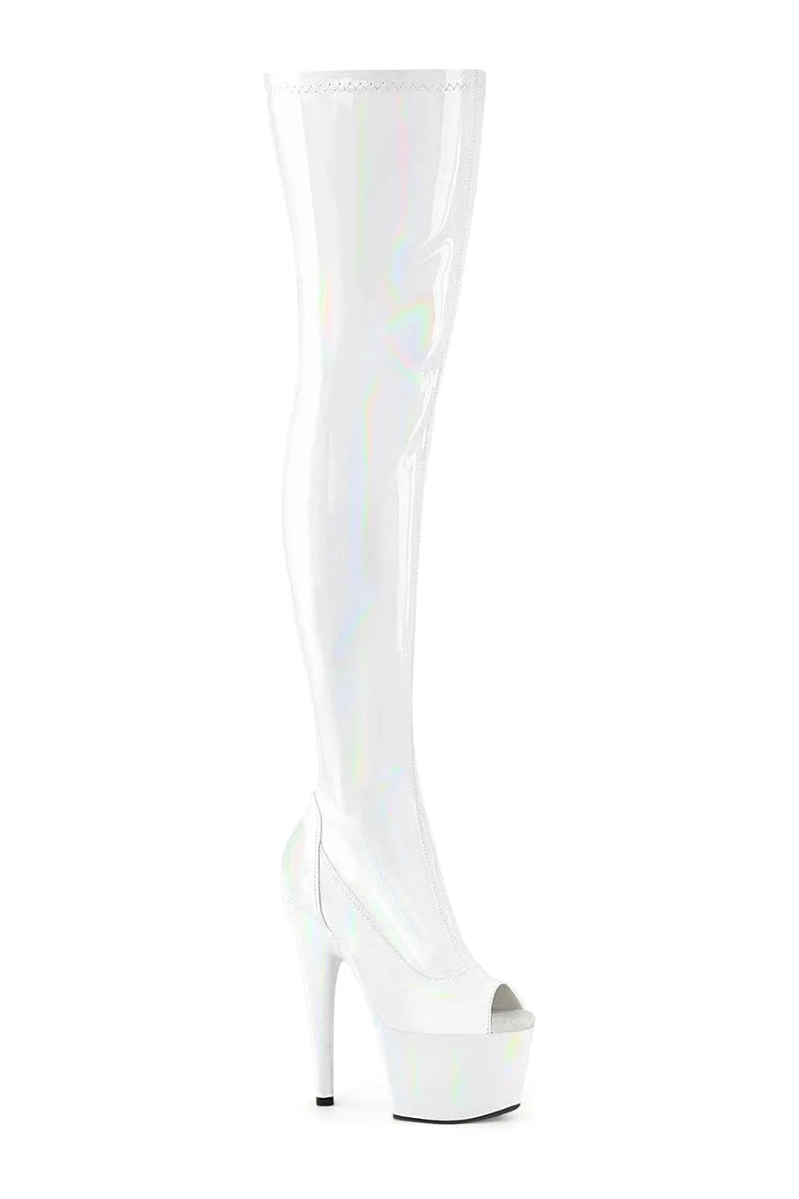 White Hologram Thigh High Boots - SS-ADORE-3011HWR