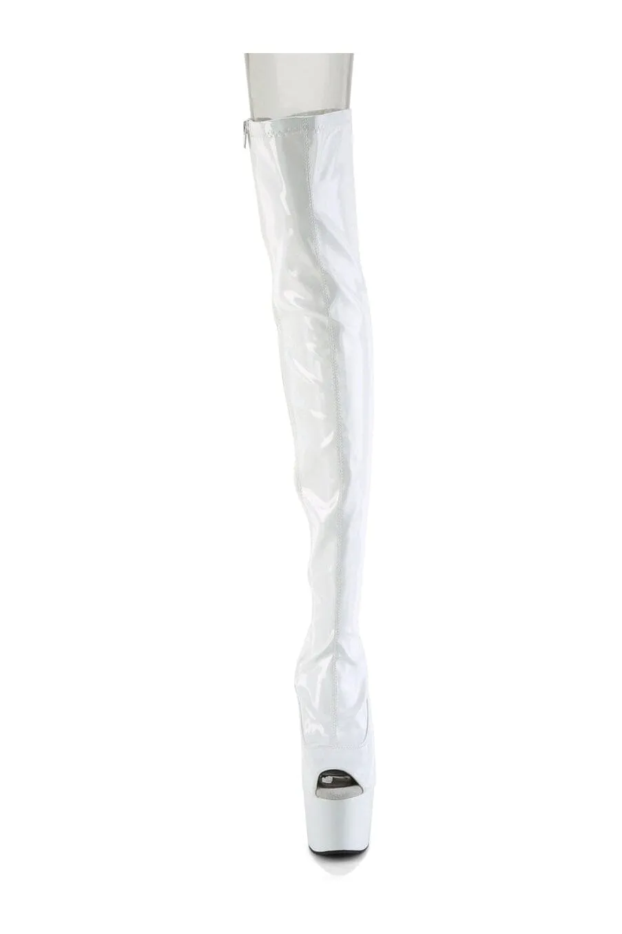 White Hologram Thigh High Boots - SS-ADORE-3011HWR