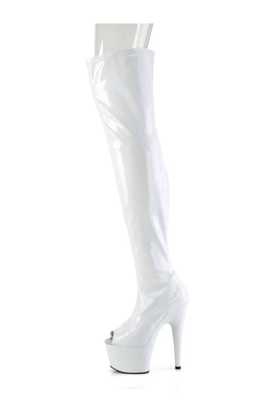 White Hologram Thigh High Boots - SS-ADORE-3011HWR