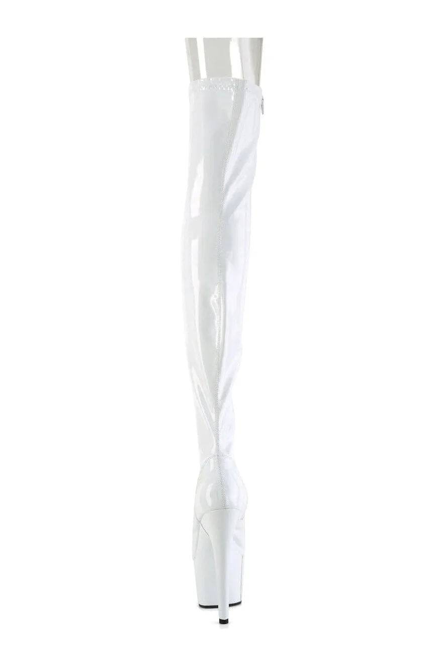 White Hologram Thigh High Boots - SS-ADORE-3011HWR