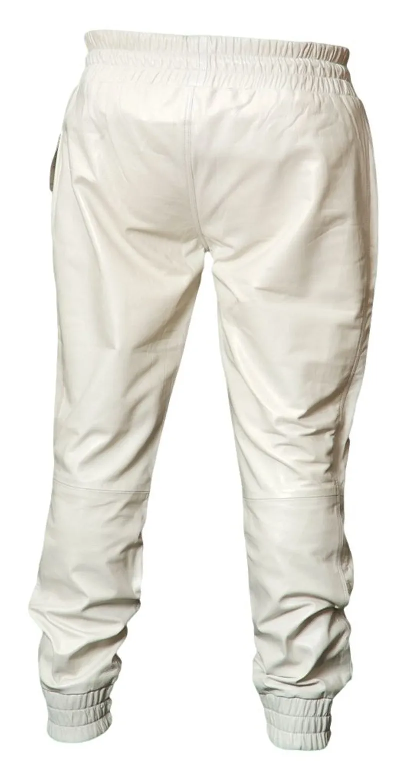 White Leather Joggers