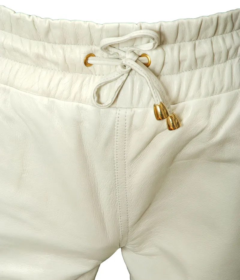 White Leather Joggers