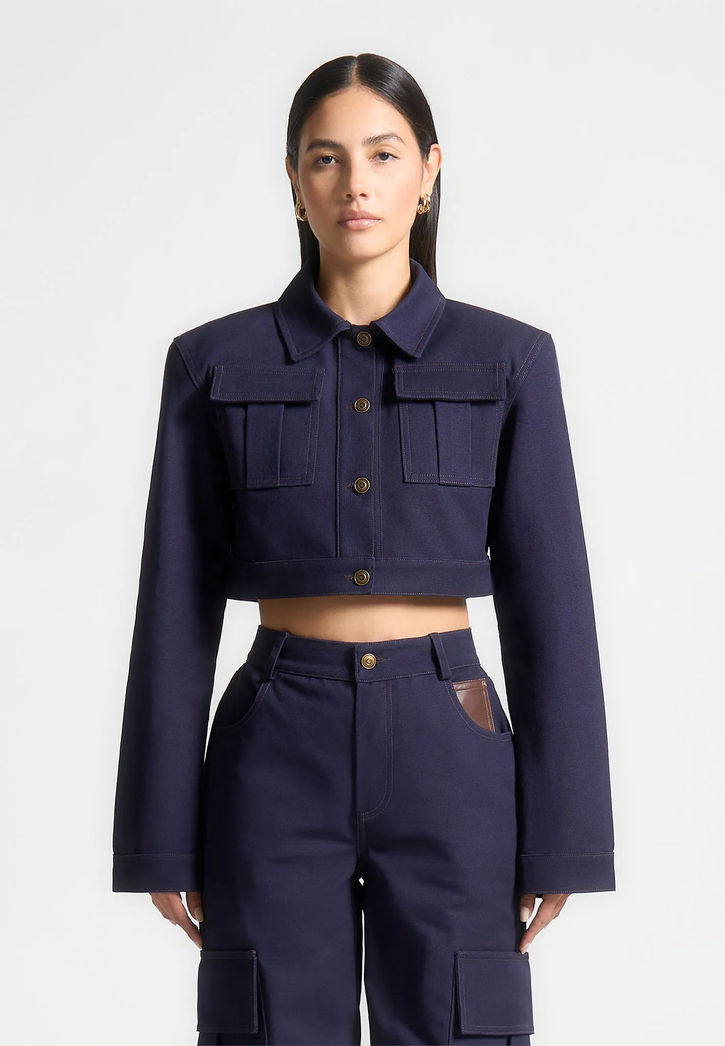 Wide Shoulder Drill Jacket - Indigo