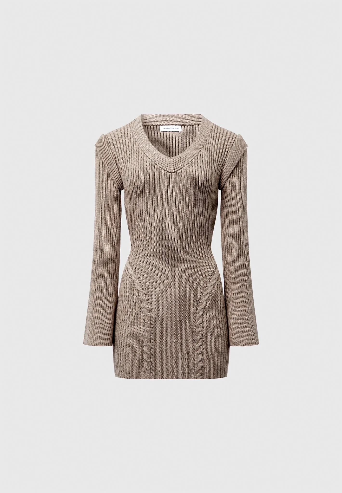 Wide Shoulder Knitted Contour Mini Dress - Taupe