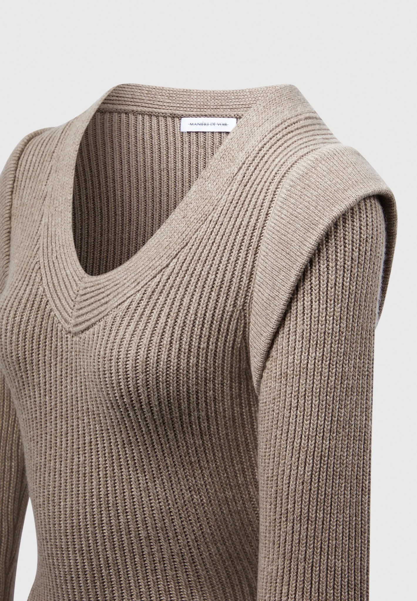 Wide Shoulder Knitted Contour Mini Dress - Taupe