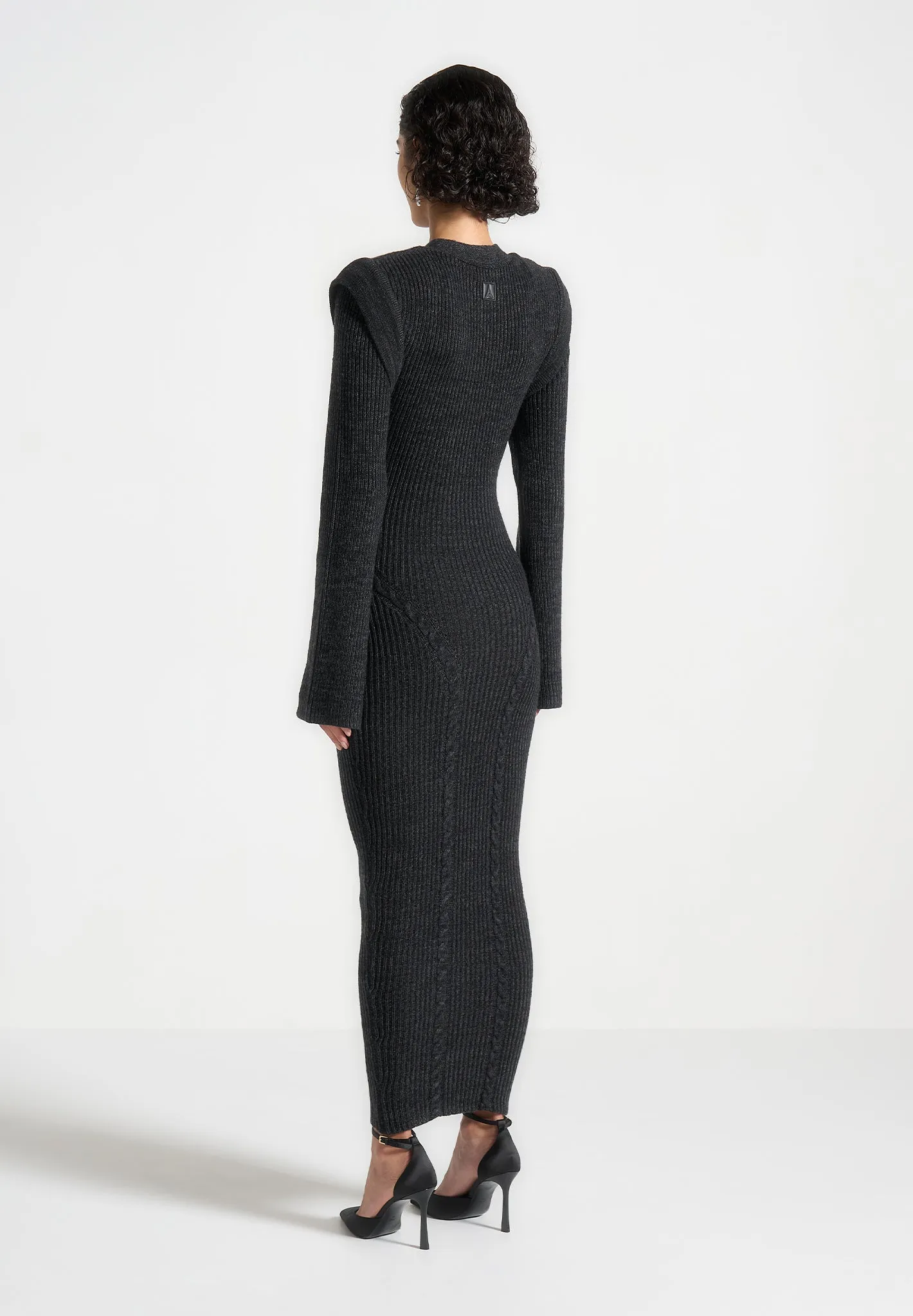 Wide Shoulder Knitted Midaxi Dress - Black