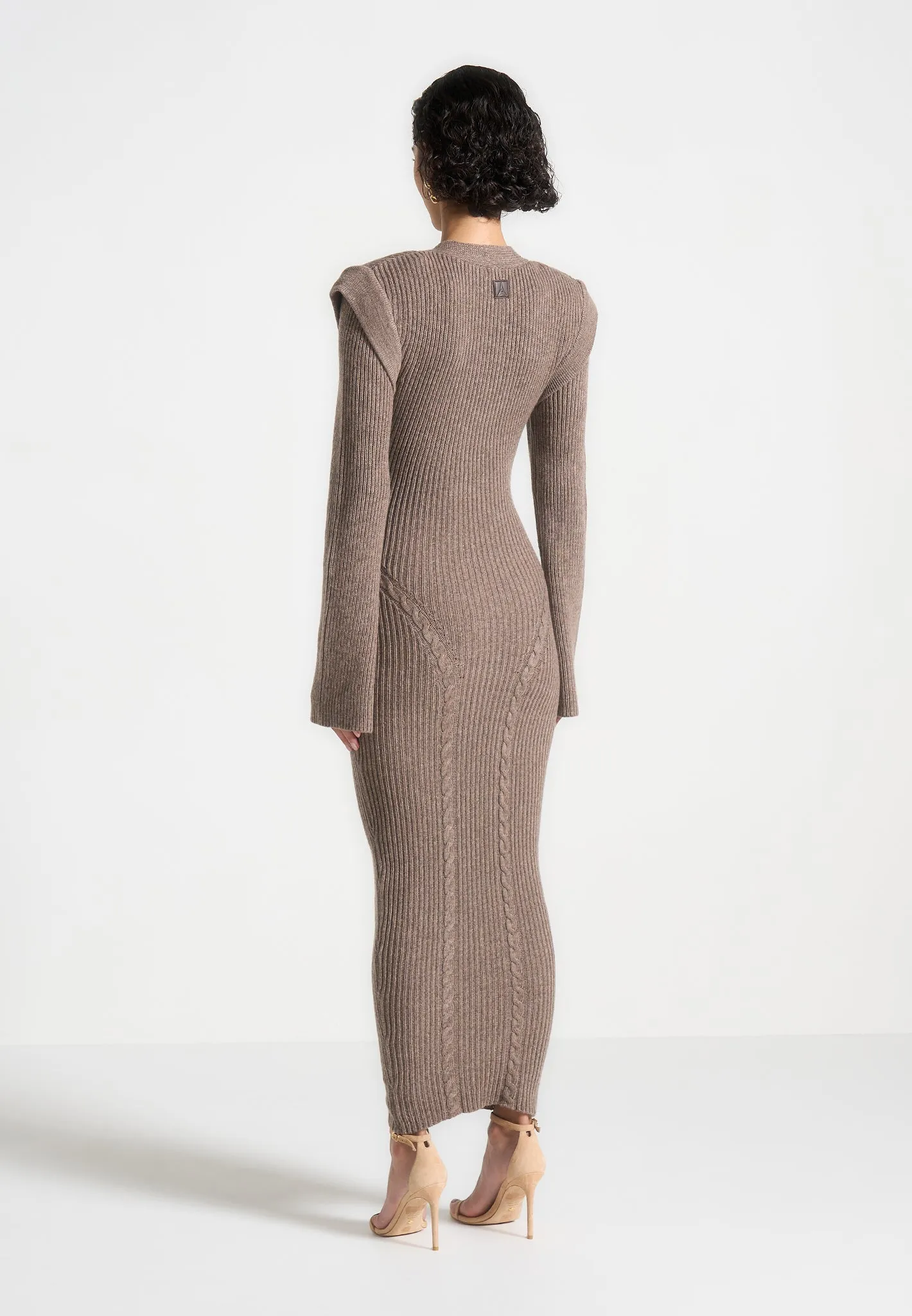 Wide Shoulder Knitted Midaxi Dress - Taupe