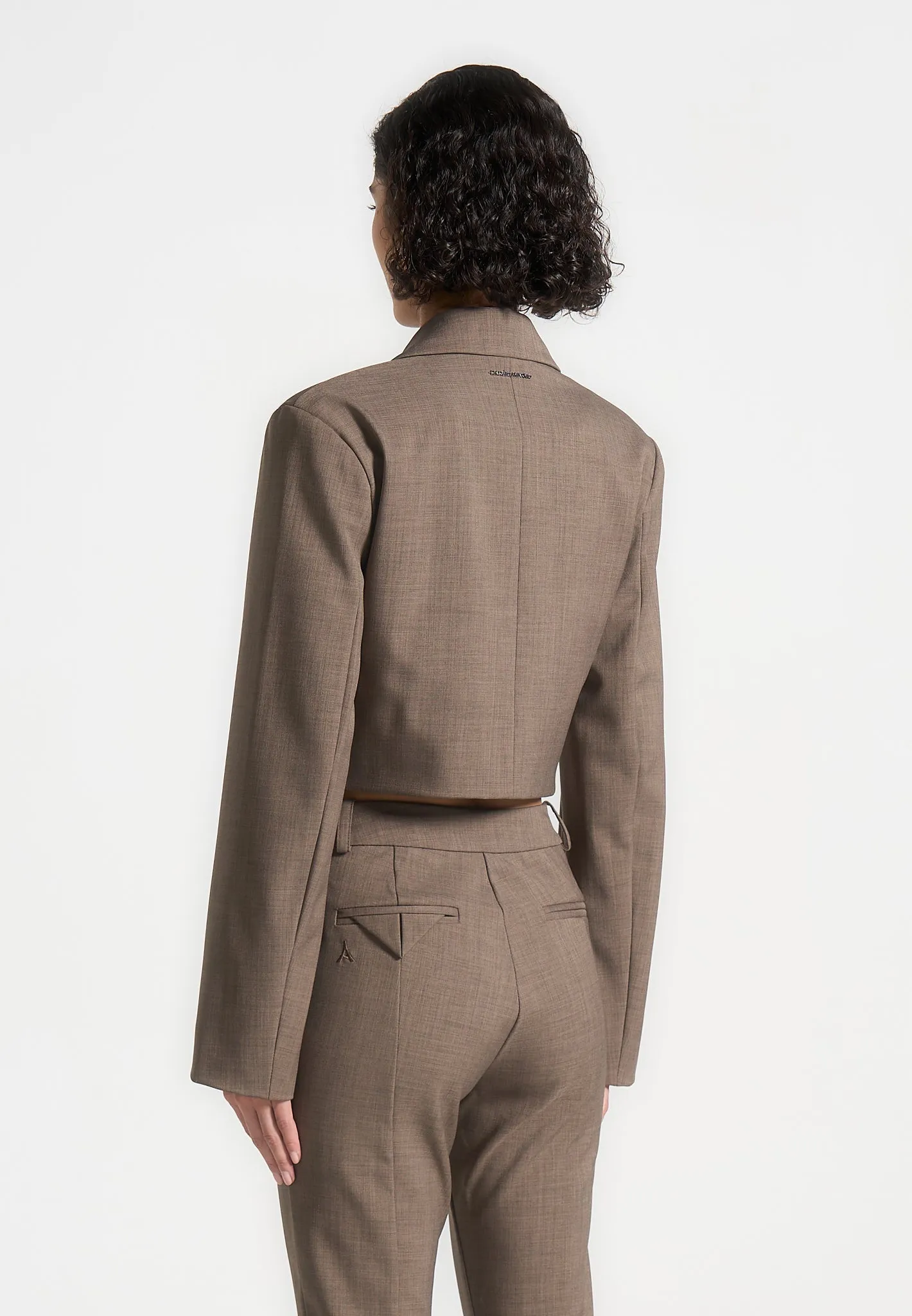 Wide Shoulder Tailored Jacket - Dark Taupe