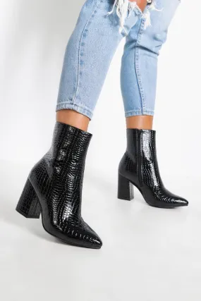 Wide Width Croc Block Heel Sock Boots