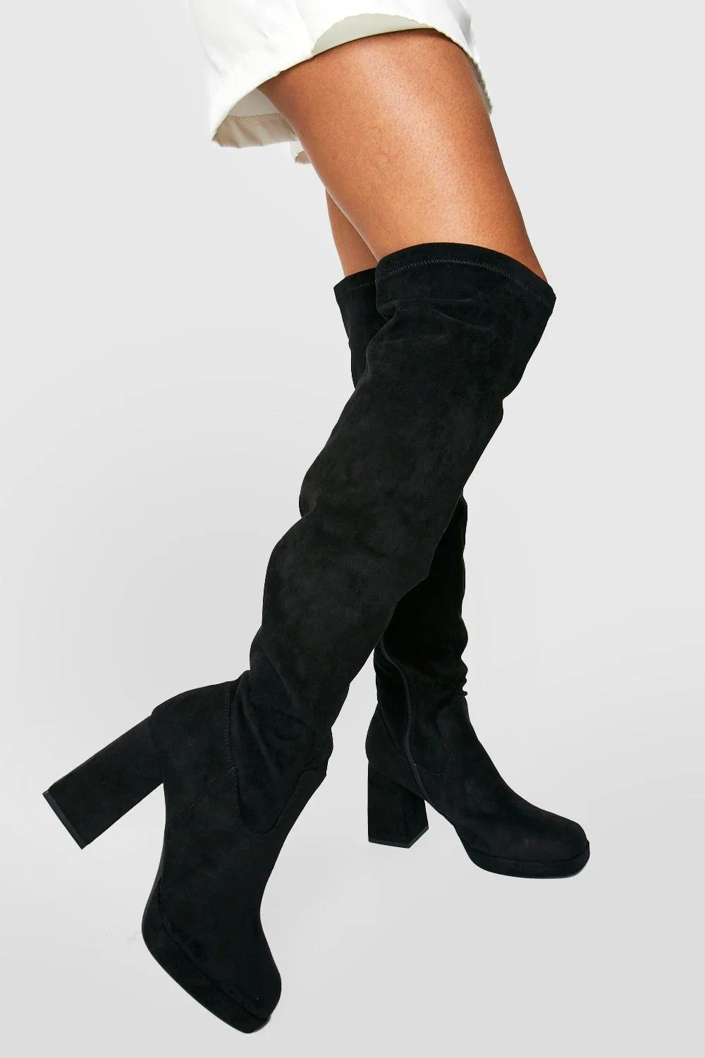 Wide Width Platform Heel Over The Knee Boots