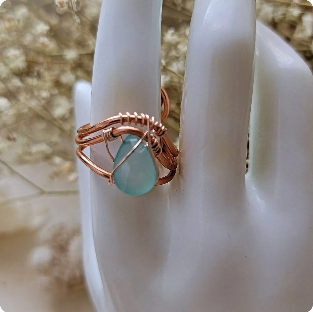 Wire Wrapped Island Girl Art Ring - Chalcedony Teardrop