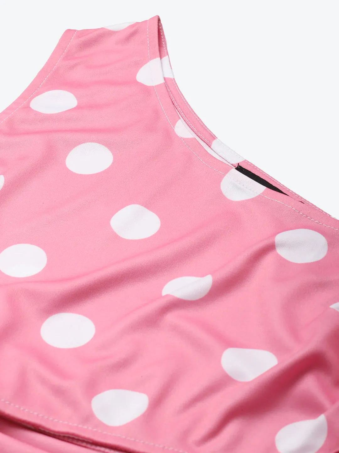 Women Pink & White Polka Dot One Shoulder Top