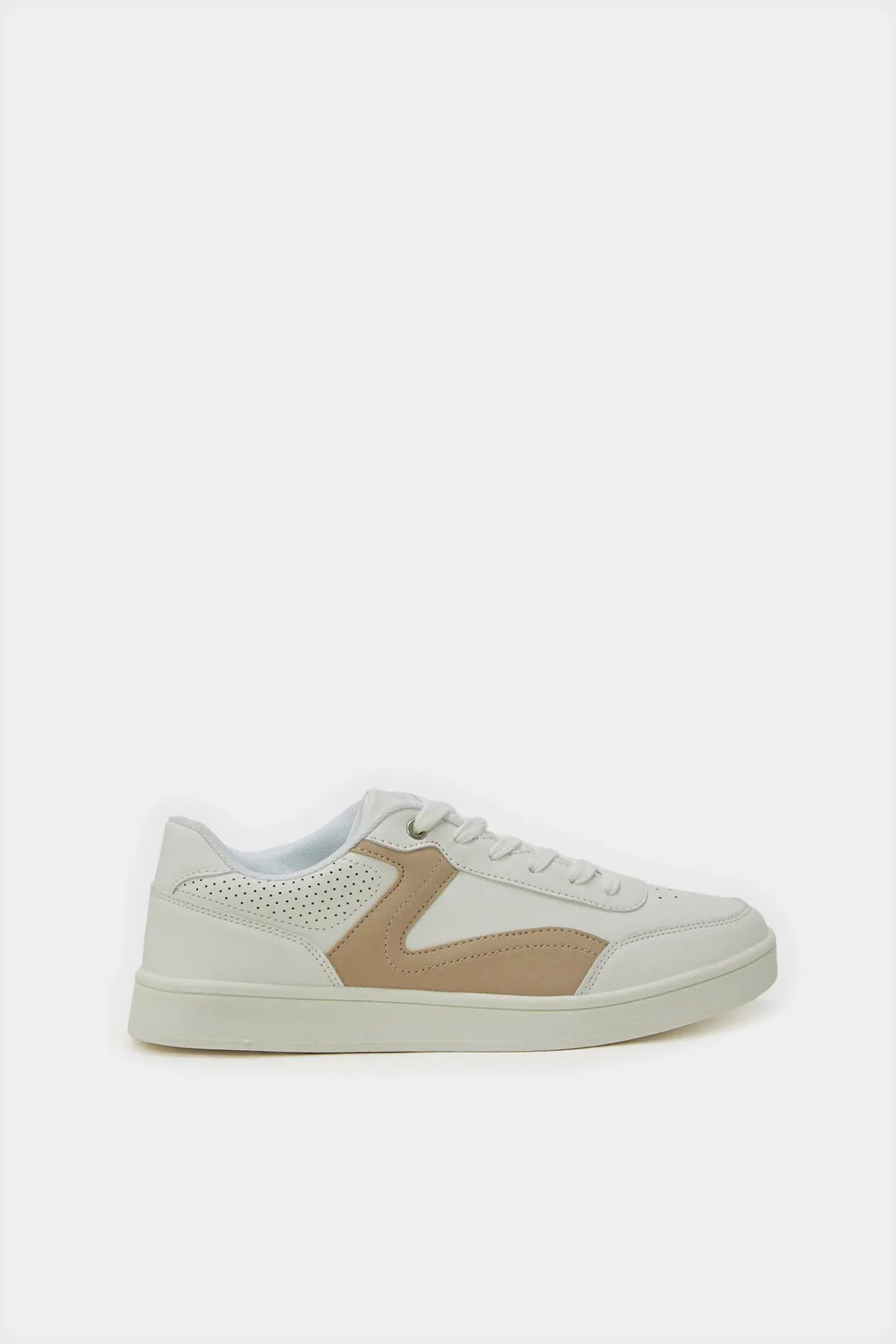 Women White And Beige  Lace Up Trainer