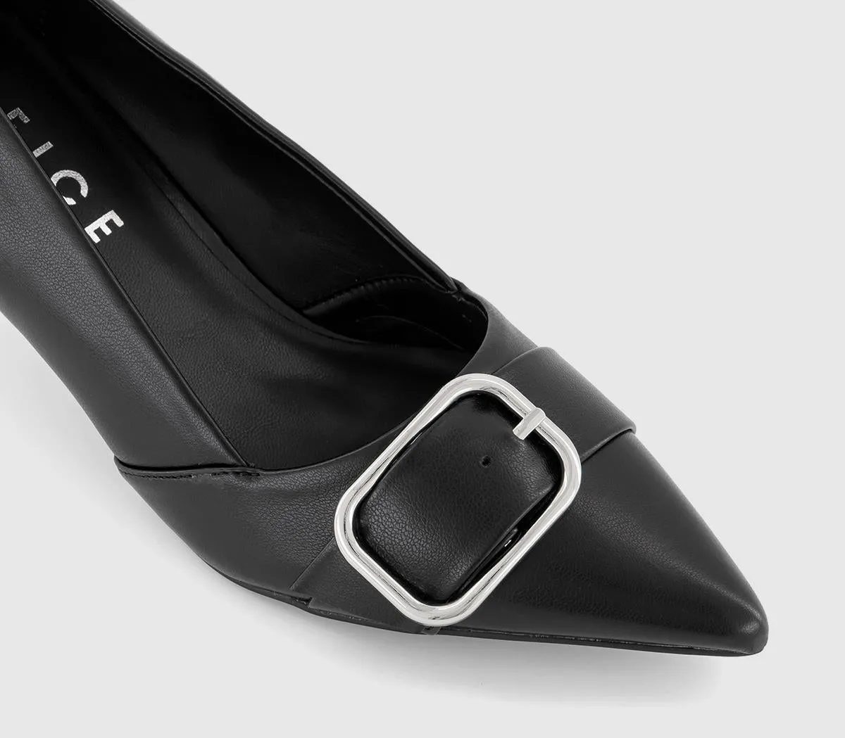 Black Kitten Heel Courts with Buckle Detail for Women's Office Attire