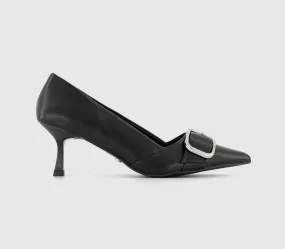 Black Kitten Heel Courts with Buckle Detail for Women's Office Attire