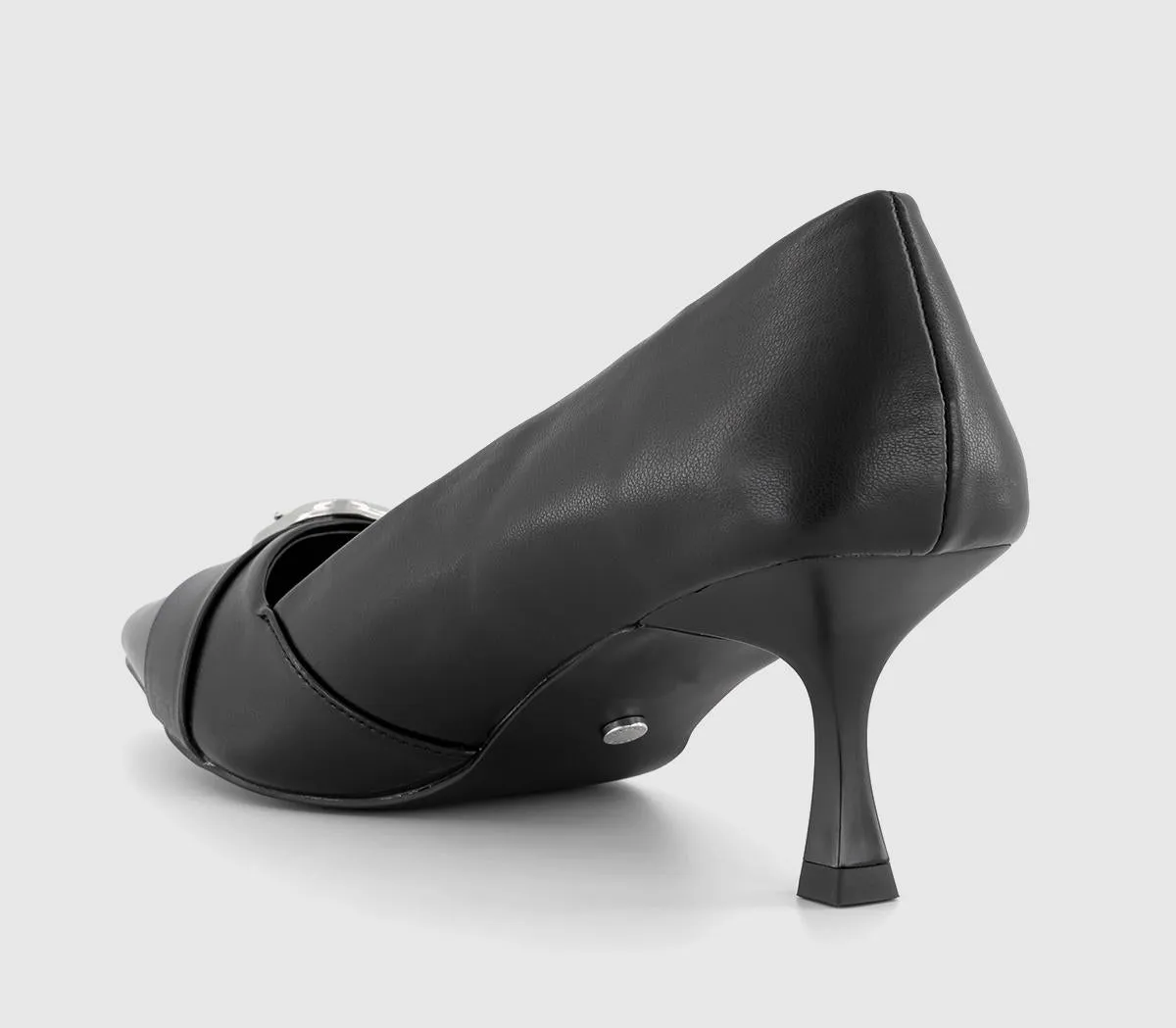 Black Kitten Heel Courts with Buckle Detail for Women's Office Attire