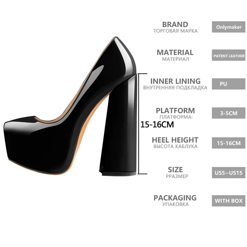 Platform High Heel Pumps with Ankle Strap - 16cm Chunky Heels - Round Toe - Big Size