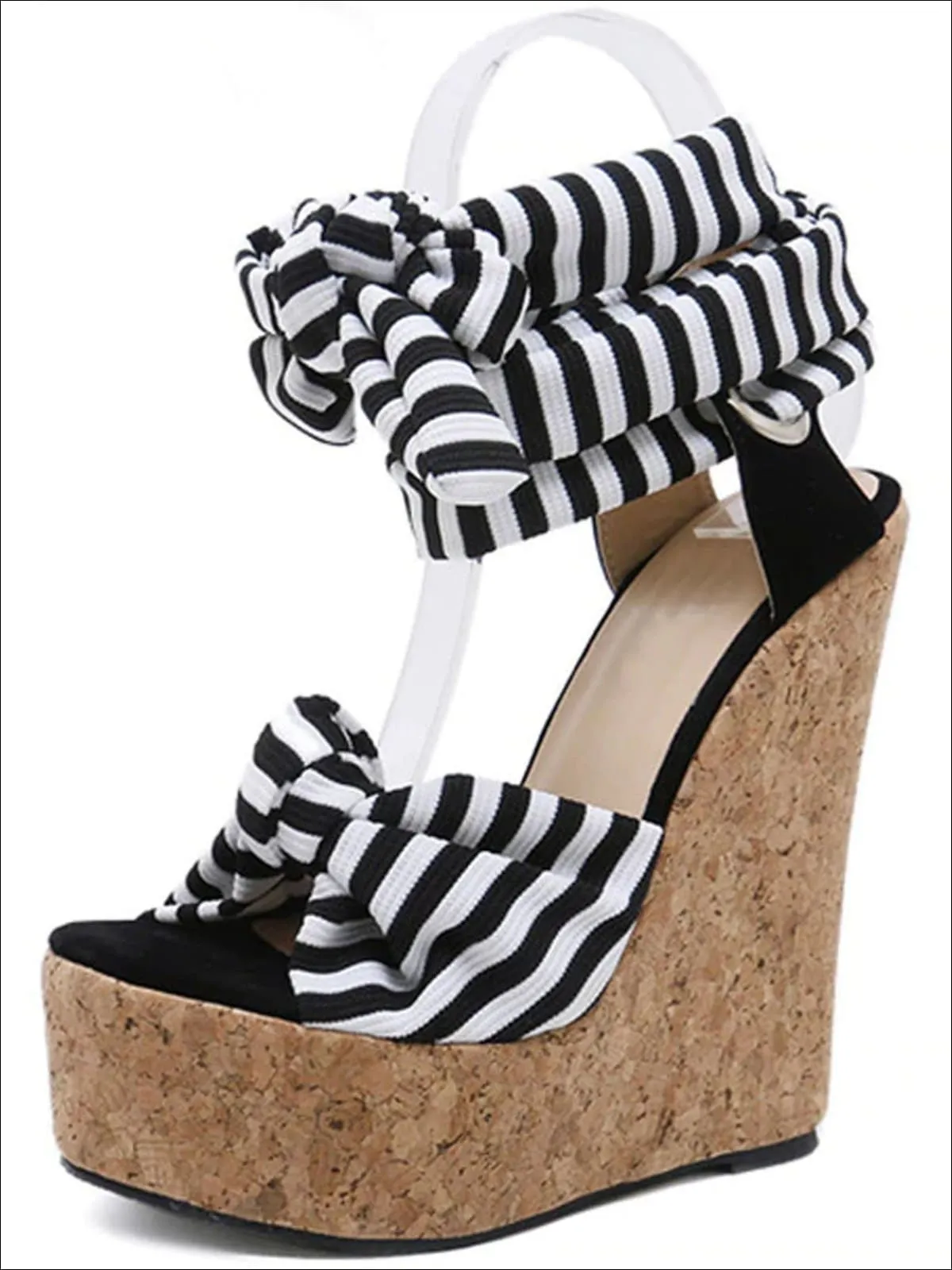 Women's Striped Ankle Strap Wedges