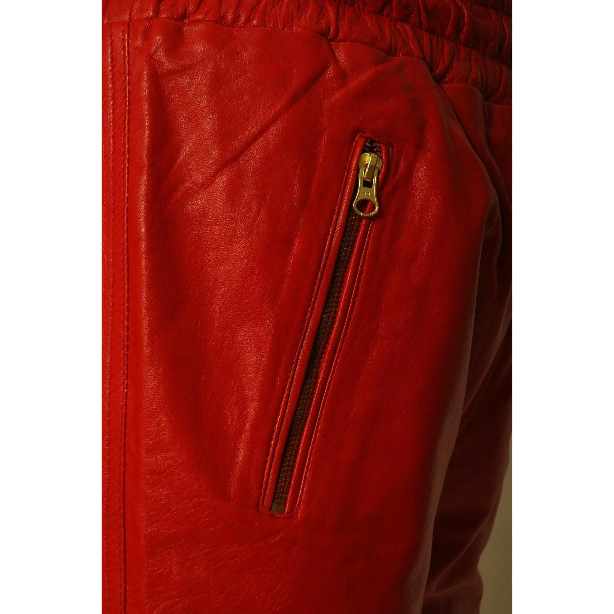 Womens Unisex Red Leather Sweat Pants / Joggers Relaxed Fit Smooth Nappa Sheepskin Black Liner