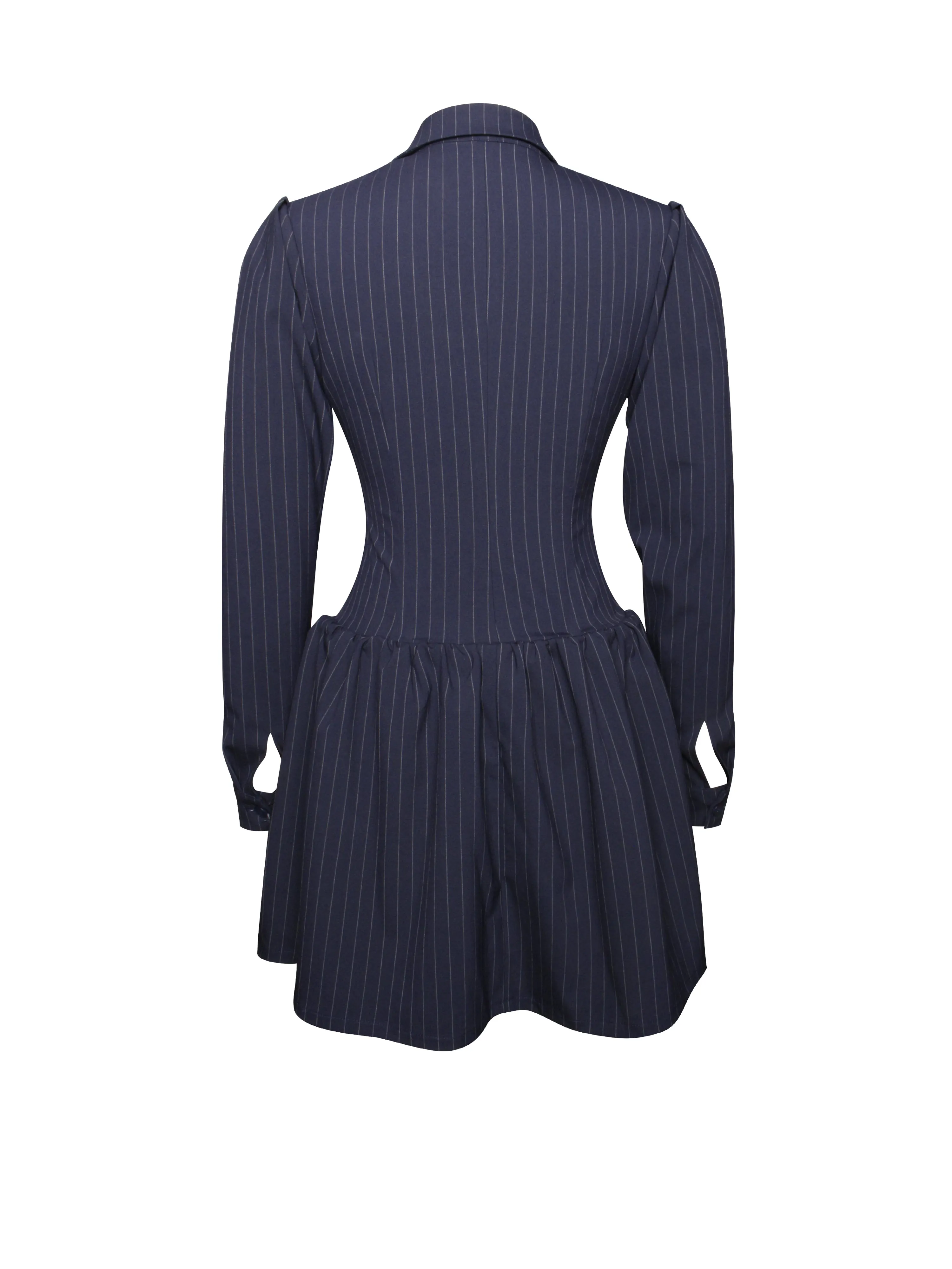 Xabrina Navyblue Pinstripe Long Sleeve Shirt Mini Dress