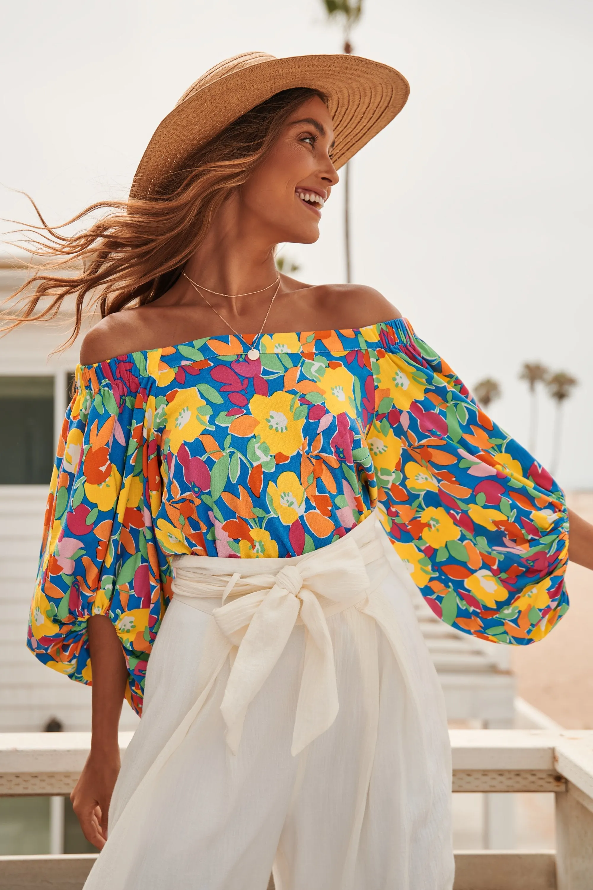 Yara Rainbow Floral Off the Shoulder Top