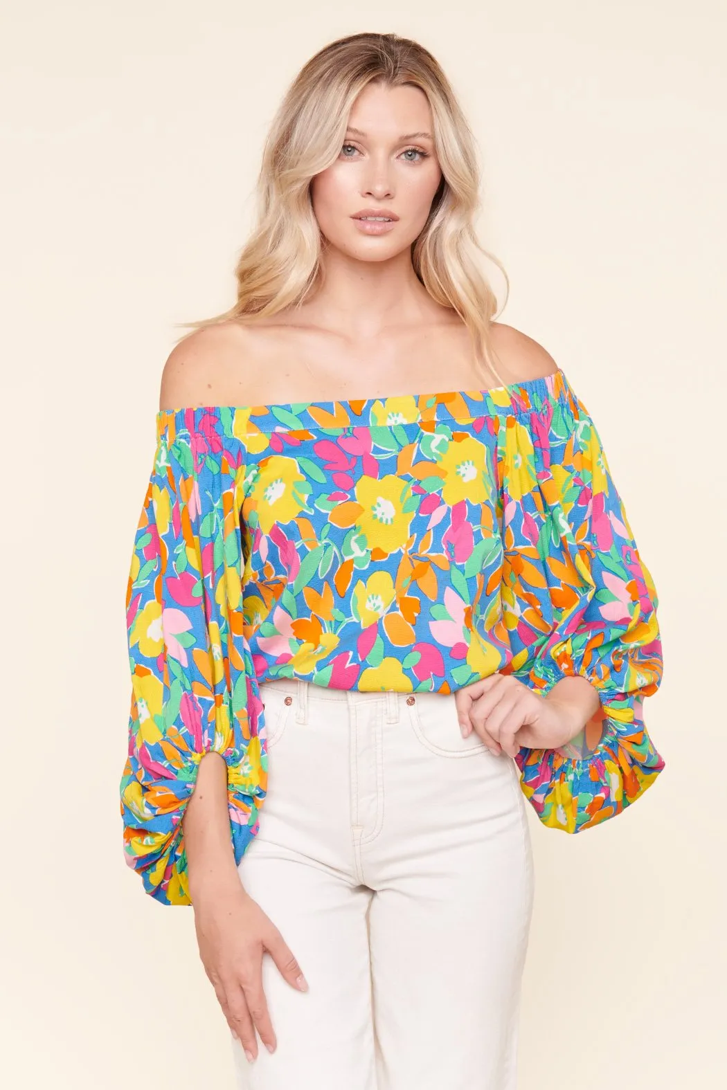 Yara Rainbow Floral Off the Shoulder Top