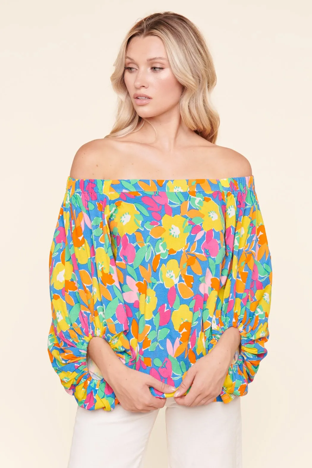 Yara Rainbow Floral Off the Shoulder Top