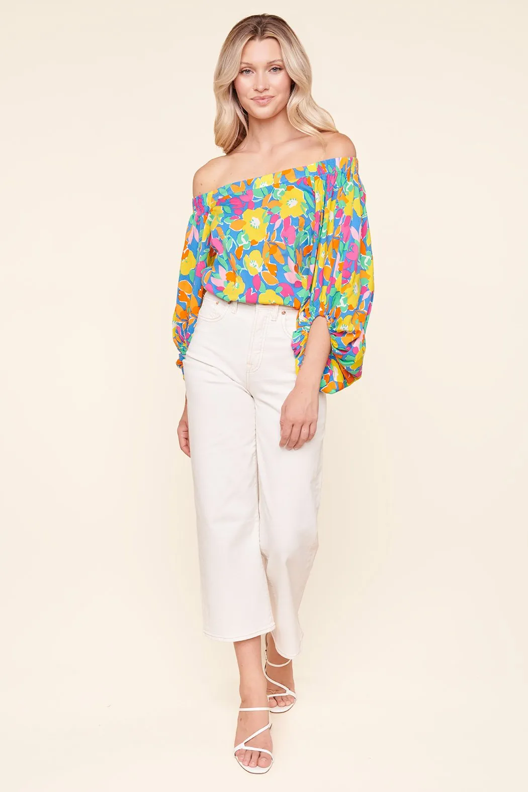 Yara Rainbow Floral Off the Shoulder Top