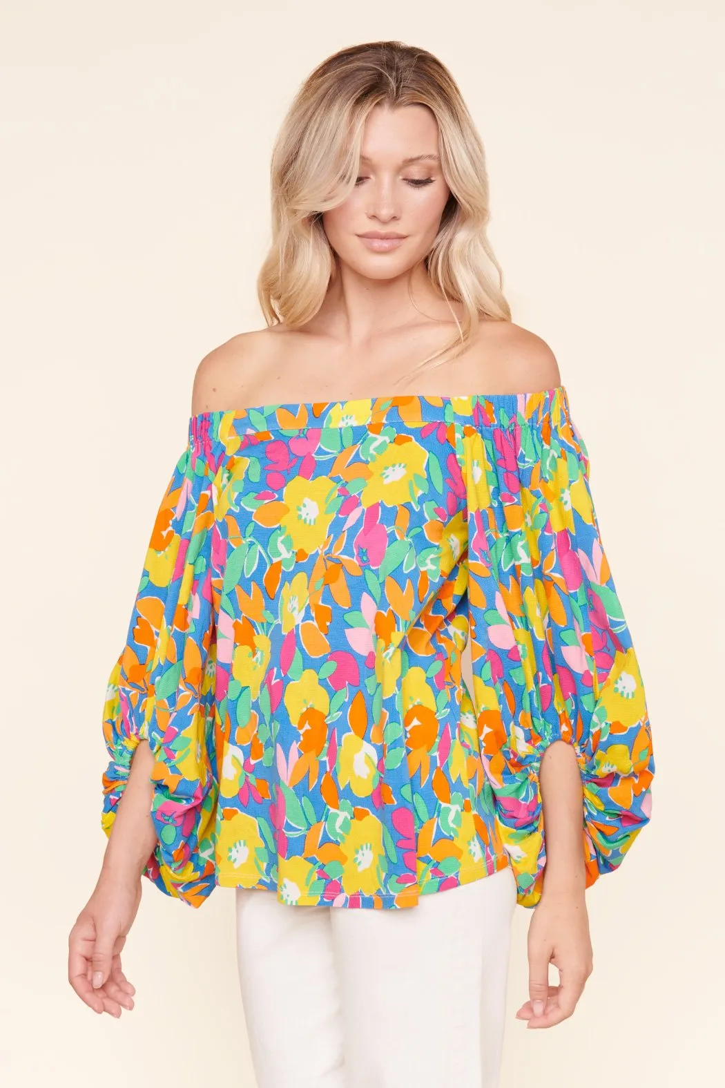 Yara Rainbow Floral Off the Shoulder Top