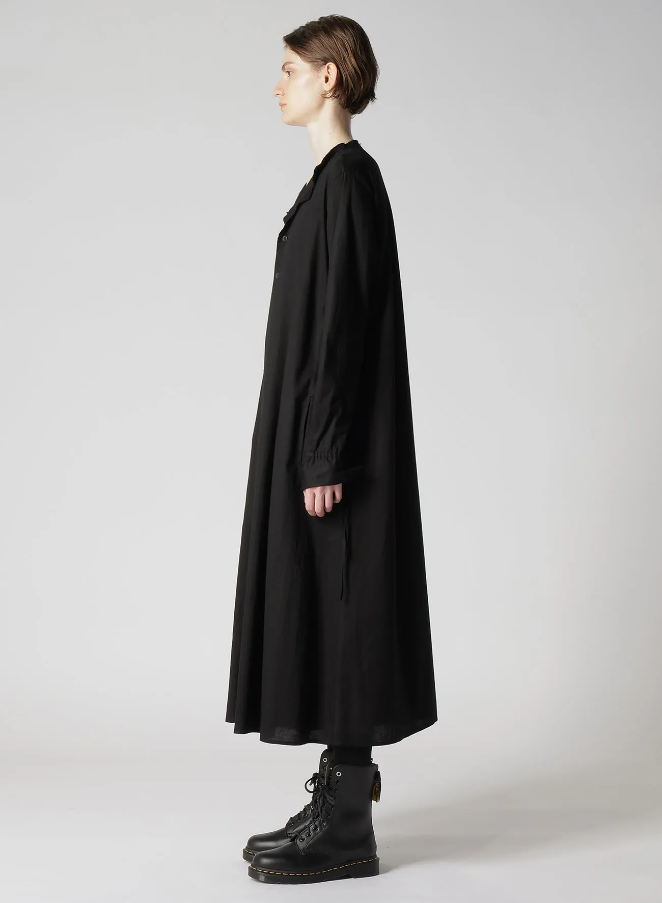 [Y's BORN PRODUCT] THIN COTTON TWILL COLLARLESS A-LINE DRESS